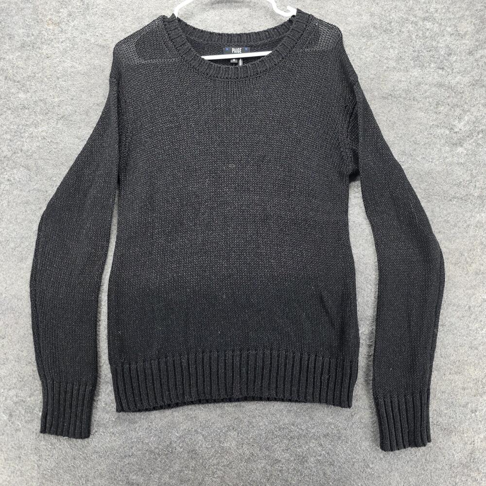 Paige Sweater Pullover Womens M Black Crew Neck Tight-Knit Stretch Long Sleeve